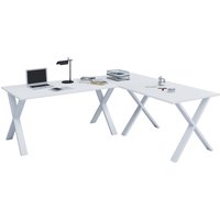 VCM Büro-Eckschreibtisch Lona, X-Fußgestell, Tischplatten BxT 2.200 x 800 und 2.200 x 800 mm, weiß von VCM