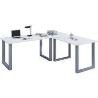 VCM Büro-Eckschreibtisch Lona, U-Fußgestell, Tischplatten BxT 1.400 x 800 und 1.100 x 800 mm, weiß/silber von VCM