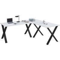 VCM Eck-Schreibtisch Lona, Tischplatten BxT 1.400 x 800 und 800 x 800 mm, Eckplatte BxT 800 x 800 mm, X-Füße, weiß/schwarz von VCM