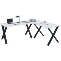 VCM Eck-Schreibtisch "Lona" 160x130x50 X-Füße Weiß/Schwarz von VCM