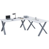 VCM Eck-Schreibtisch "Lona" 160x130x50 X-Füße Weiß/Silber von VCM