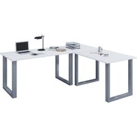 Eck-Schreibtisch "Lona" 190x190x80 U-Füße Weiß/Silber von VCM