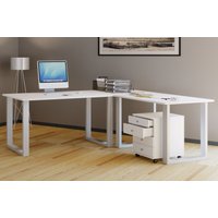 VCM Eck-Schreibtisch "Lona" 220x190x80 U-Füße Weiß/Weiß von VCM