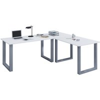 VCM Eck-Schreibtisch "Lona" 220x220x80 U-Füße Weiß/Silber von VCM