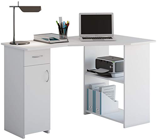 VCM Eckschreibtisch aus Holz, Computertisch, Schublade, Linzia, Eckschreibtisch aus Holz, Computertisch, Schublade, Linzia, Weiß von VCM
