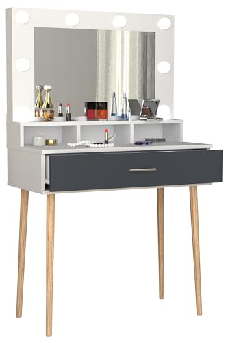 VCM Frisiertisch | Maße ca. H. 133 x B. 80 x T. 40 cm | Schminktisch mit Schublade und Spiegel | Kosmetiktisch - Lindas VCM Frisiertisch | Maße ca. H. 133 x B. 80 x T. 40 cm | Schminktisch mit Schublade und Spiegel | Kosmetiktisch - Lindas von VCM