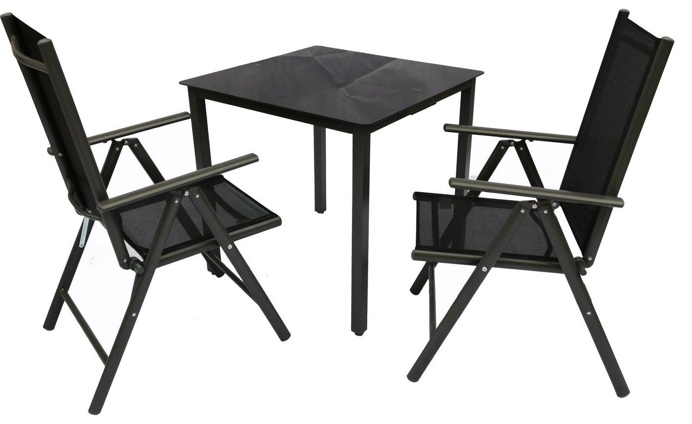 VCM Garten-Essgruppe 3 tlg Alu Glas Gartenset Tisch Sitzgruppe 80SW von VCM