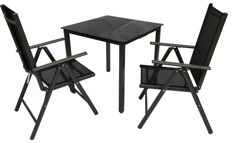 VCM Garten-Essgruppe 3 tlg Alu Glas Gartenset Tisch Sitzgruppe 80SW von VCM