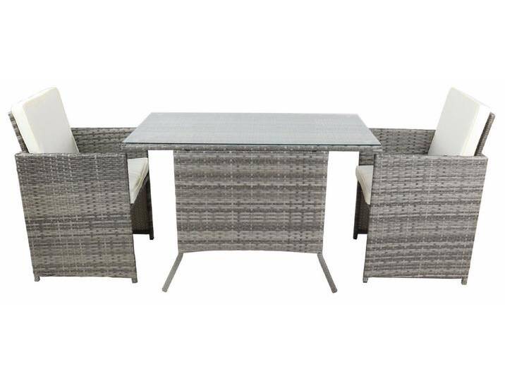VCM Garten-Essgruppe 3-tlg Balkonset Gartenmöbel Set Rattan Raloso, grau, Grau von VCM