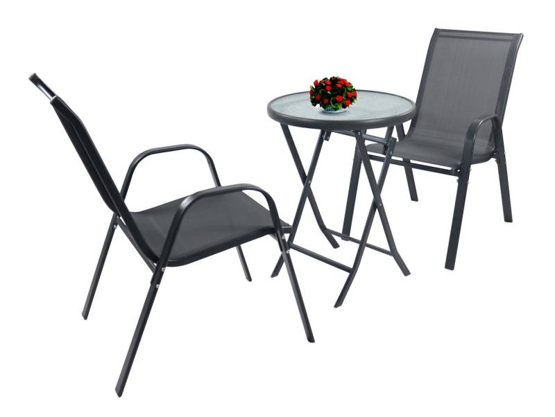 VCM Garten-Essgruppe 3tlg Balkonset Gartenmöbel Stapelstühle Set Sonlas von VCM