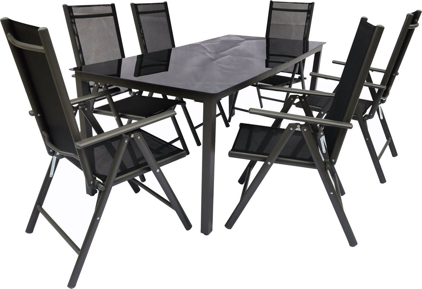 VCM Garten-Essgruppe 7 tlg. Alu Glas Tisch Gartenset Sitzgruppe 189SW von VCM