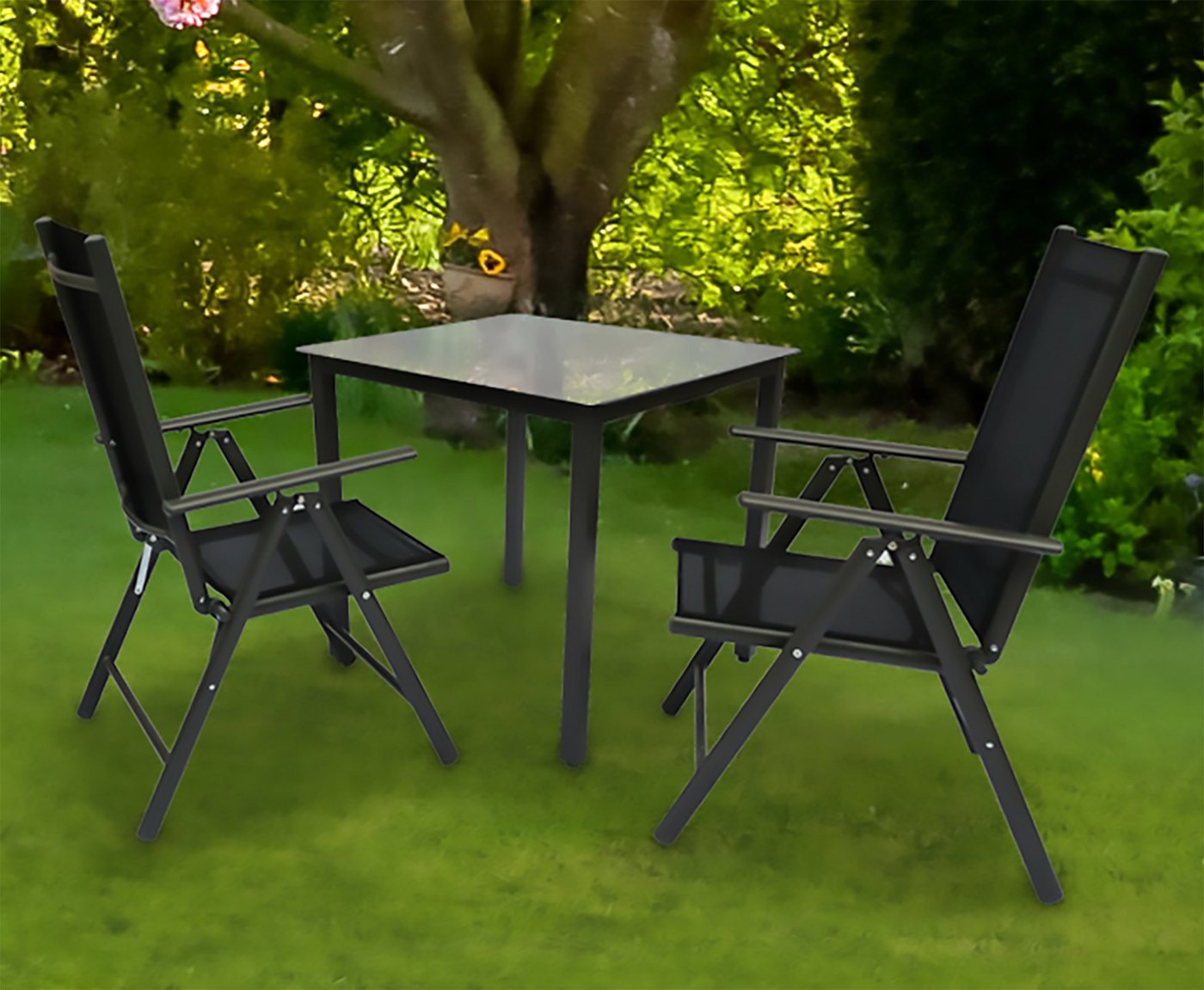 VCM Garten-Essgruppe Alu Glas Gartenset Sitzgruppe Tisch Stühle 80 MA, (3-tlg) von VCM