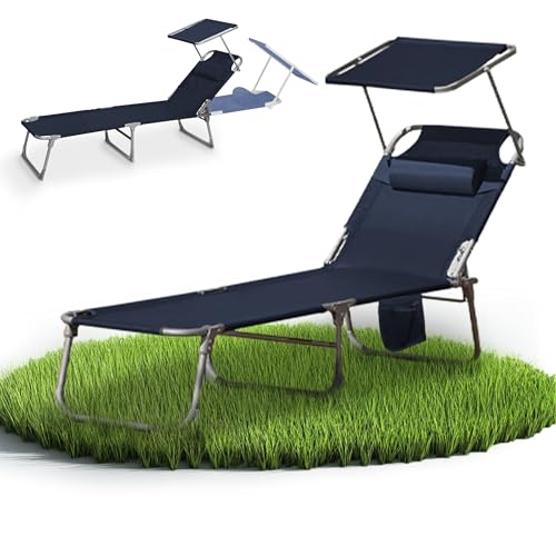 VCM Sonnenliege klappbar | Gartenliege faltbar, leicht und kompakt | Liegestuhl für Balkon, Strand und Camping mit verstellbarem Sonnendach | Anthrazit von VCM