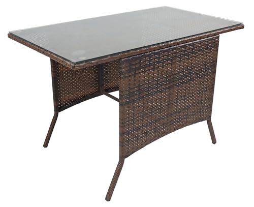 VCM Gartentisch | Tisch aus Rattan mit Glasplatte | Maße ca. H. 74 x B. 114 x T. 64 cm | Gartentisch | Gartenmöbel – Raloso 114x64 von VCM