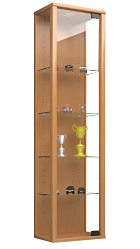 VCM Glasvitrine hängend | Vitrine Glas mit ESG-Sicherheitsglas | Maße ca. H. 115 x B. 33 x T. 18 cm| Hängevitrine Glas | Modern und platzsparend | Glas Vitrinenschrank - Stano Mini Buche von VCM