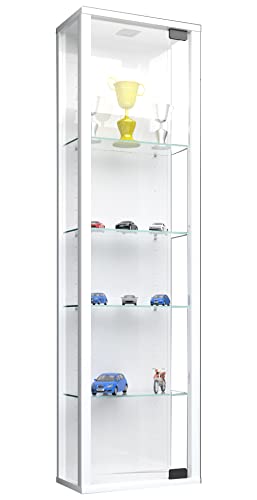 VCM Glasvitrine hängend | Vitrine Glas mit ESG-Sicherheitsglas | Maße ca. H. 115 x B. 33 x T. 18 cm| Hängevitrine Glas | Modern und platzsparend | Glas Vitrinenschrank - Stano Mini Weiß von VCM