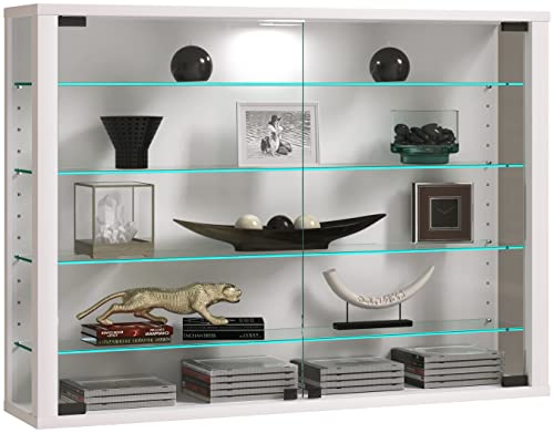 VCM Glasvitrine hängend | Vitrine Glas mit ESG-Sicherheitsglas | Maße: H. 60 x B. 83 x T. 18 cm | Hängevitrine Glas | Modern und platzsparend | Glas Vitrinenschrank - Vitrosa L von VCM