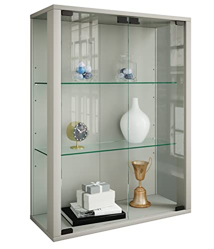 VCM Glasvitrine hängend | Vitrine Glas mit ESG-Sicherheitsglas | Maße: H. 80 x B. 60 x T. 25 cm | Hängevitrine Glas | Modern und platzsparend | Glas Vitrinenschrank - Udina Silber von VCM