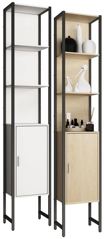 VCM Hochschrank Holz Metall Badmöbel Badschrank Hochschrank Edino von VCM