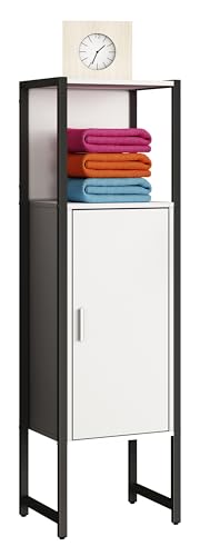 VCM Holz/Metall Badmöbel | Midischrank | Maße: H. 114 x B. 33 x T. 30 cm | Badregal | 1 Drehtür | 1 offenes Fach - Edino Weiß von VCM