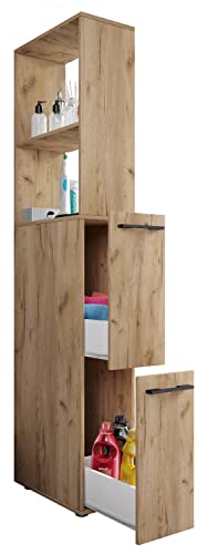 VCM Holz Badezimmerschrank | Badmöbel | Nischenschrank | Raumteiler | Hochschrank | Maße ca. H. 183 x B. 25 x T. 50 cm - Sadilo XL Honig-Eiche von VCM