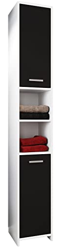 VCM Holz Badmöbel Stand Badregal Badezimmer Badschrank Hochschrank Zalo Weiß/Schwarz von VCM