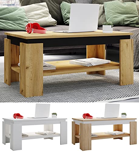 VCM Holz Beistelltisch Couchtisch Sofatisch Wohnzimmertisch Rolas Honig-Eiche/Schwarz von VCM