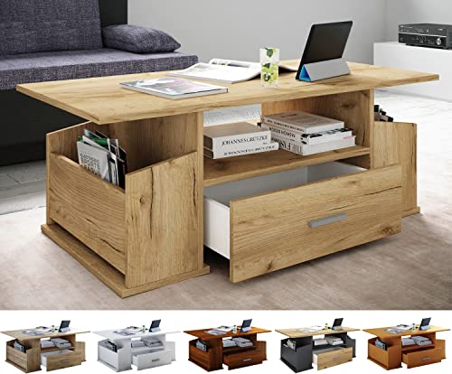 VCM Holz Beistelltisch Couchtisch Sofatisch Wohnzimmertisch Schublade Junata Honig-Eiche von VCM