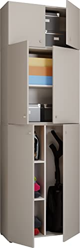 VCM Holz Besenschrank | 6 Fächer | Maße: H. 223 x B. 70 x T. 39 cm | Haushaltsschrank | Mehrzweckschrank | Aufsatz mit Zwei Türen - Lona von VCM