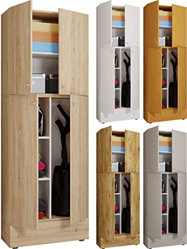 VCM Holz Besenschrank Staubsauger Putzschrank Haushaltsschrank Schublade Lona S Sonoma-Eiche von VCM