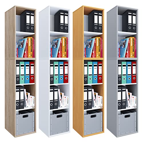 VCM Holzregal stehend | platzsparender Aktenschrank | Maße ca. H. 184 x B. 35 x T. 37 cm | Elegantes Regal | Büroregal – Lona I 5f von VCM
