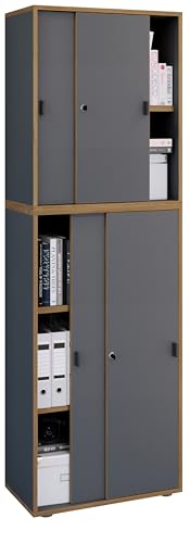 VCM Holz Büroschrank Ordner Aktenschrank Büromöbel Schrank Salia 5-Fach Breite 60 cm Schiebetüren von VCM