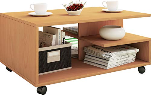VCM Holz Couchtisch schlicht | Sofatisch Rollen | Maße ca. H. 41 x B. 80 x T. 50 cm | rollbar Kaffeetisch - Stango L von VCM