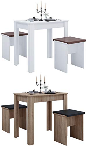 VCM Holz Essgruppe Bank Küchentisch Esstisch Set Tischgruppe Tisch Bänke Esal L Sonoma-Eiche von VCM