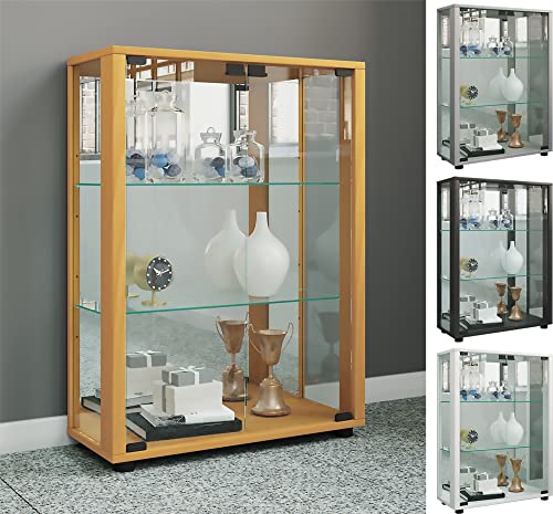 VCM Holz Glas Vitrine Sammel Glasvitrine Schaukasten Standvitrine Sintalo Spiegel Buche von VCM