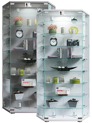 VCM Holz Glas Vitrine Sammelvitrine Glasvitrine Schaukasten Standvitrine Cenila XL Weiß von VCM