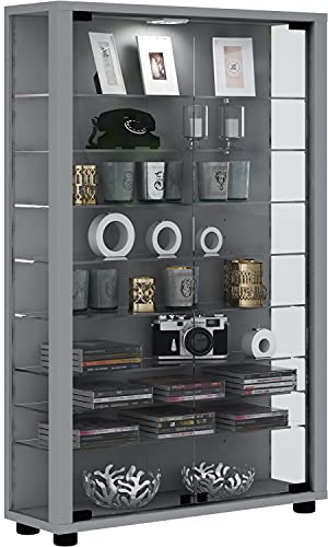 VCM Glasvitrine stehend | Vitrine Glas mit ESG-Sicherheitsglas | Maße ca. H. 90 x B. 59 x T. 18 cm | Standvitrine Glas | Modern und platzsparend | Glas Vitrinenschrank – Lumo Mini von VCM