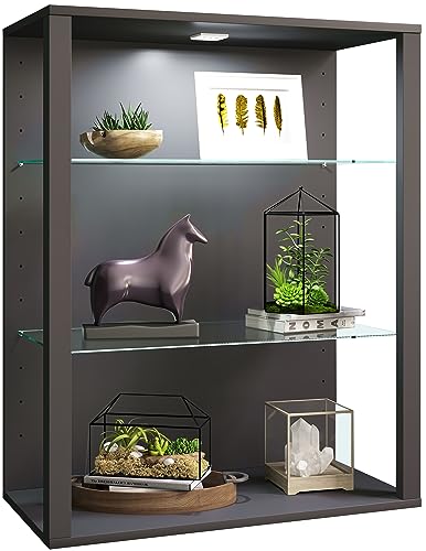 VCM Glasvitrine hängend | Vitrine Glas mit ESG-Sicherheitsglas | Modern und Anthrazit | Maße ca. H. 90 x B. 70 x T. 35 cm | Hängevitrine Glas | Platzsparend | Vitrinenschrank - Glasol LW von VCM