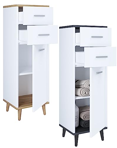 VCM Holz Highboard schmal Kommode Drehtüren Schublade Lindas Weiß/Honig-Eiche von VCM