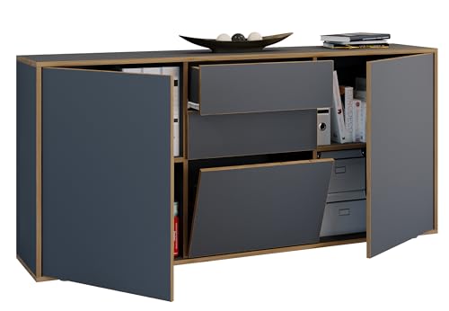 VCM Holz Kommode | Sideboard mit Drehtüren, Schubladen und Einer Klappe | Büromöbel | Maße ca. H. 74 x B. 160 x T. 33cm - Salia von VCM