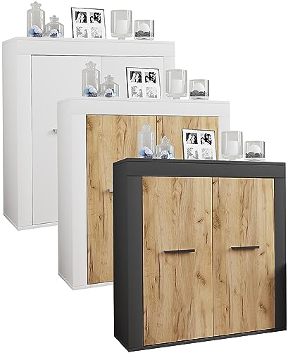 VCM Holz Kommode Sideboard Highboard Anrichte Schrank Usilo 2 Drehtüren Anthrazit/Honig-Eiche von VCM