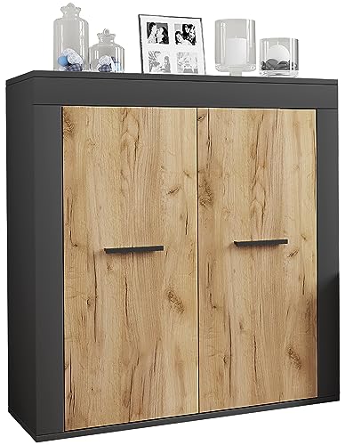 VCM Holz Kommode | Sideboard mit Drehtüren | Maße ca. H. 89 x B. 80 x T. 35 cm - Usilo Anthrazit/Honig-Eiche von VCM