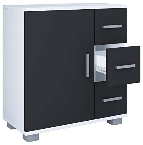 VCM Holz Midischrank | Badschrank | Maße: H. 65 x B. 60 x T. 30 cm | 3 Schubladen | 1 große Drehtür | 2 Fächer - Zalo XL von VCM