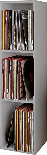 VCM Holz Schallplatten Regal | Stand Regal mit 3 Fächer für 100 Schallplatten | Maße: H. 107 x B. 34 x T. 30 cm - Platto Grau von VCM