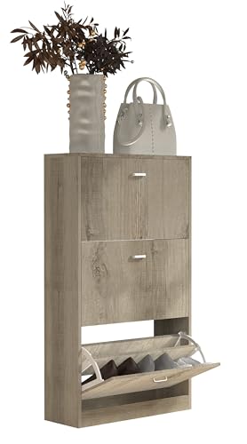 VCM Holz Schuhschrank | Maße: H. 105 x B. 59 x T. 22 cm | 3 Klappen - Sipos L von VCM