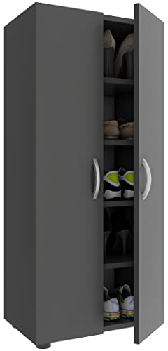 VCM Holz Schuhschrank | Maße: H. 108 x B. 49 x T. 30 cm | Allzweckschrank | 5 Fächer | 2 Drehtüren – Ulas von VCM