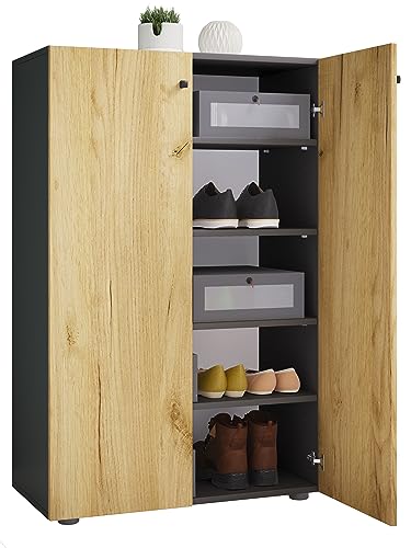 VCM Holz-Schuhschrank | Maße: H. 110 x B. 70 x T. 39 cm | Allzweckschrank | 5 Fächer | 2 Drehtüren– Lona von VCM