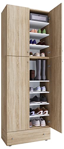 VCM Holz-Schuhschrank | Maße: H. 200 x B. 70 x T. 39 cm | Allzweckschrank | 9 Fächer | 4 Drehtüren | extra Schublade – Lona von VCM