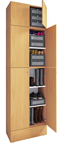 VCM Holz-Schuhschrank | Maße: H. 240 x B. 70 x T. 39 cm| Allzweckschrank | 5 Fächer | 4 Drehtüren | Aufsatz mit 2 Türen | extra Schublade– Lona VCM Holz-Schuhschrank | Maße: H. 240 x B. 70 x T. 39 cm| Allzweckschrank | 5 Fächer | 4 Drehtüren | Aufsatz mit 2 Türen | extra Schublade– Lona von VCM