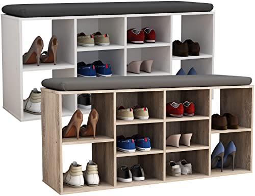 VCM Holz Sitzbank Schuhschrank Schuhregal Schuhkommode Sitzkommode 10 Fächer Hinsol S Sonoma-Eiche von VCM